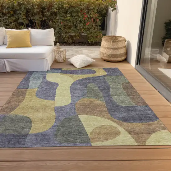 Purple And Gold Abstract Washable Indoor Outdoor Area Rug Photo 9