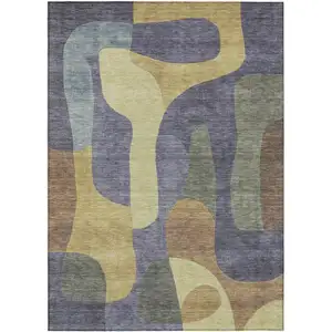Photo of Purple And Gold Abstract Washable Indoor Outdoor Area Rug