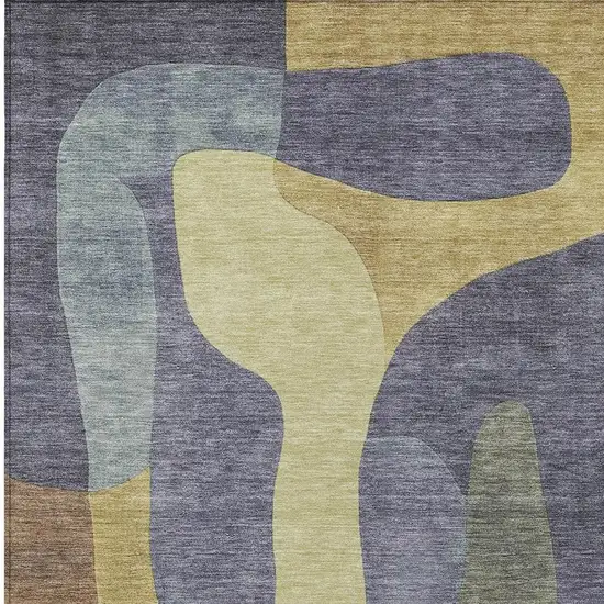 Purple And Gold Abstract Washable Indoor Outdoor Area Rug Photo 3