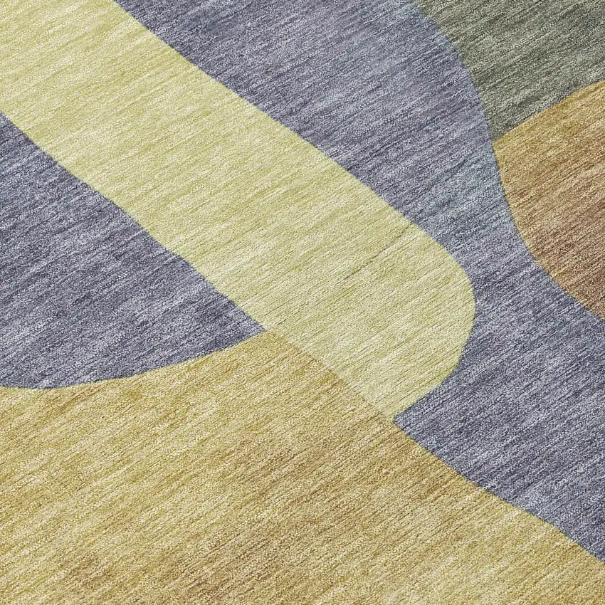 Purple And Gold Abstract Washable Indoor Outdoor Area Rug Photo 8