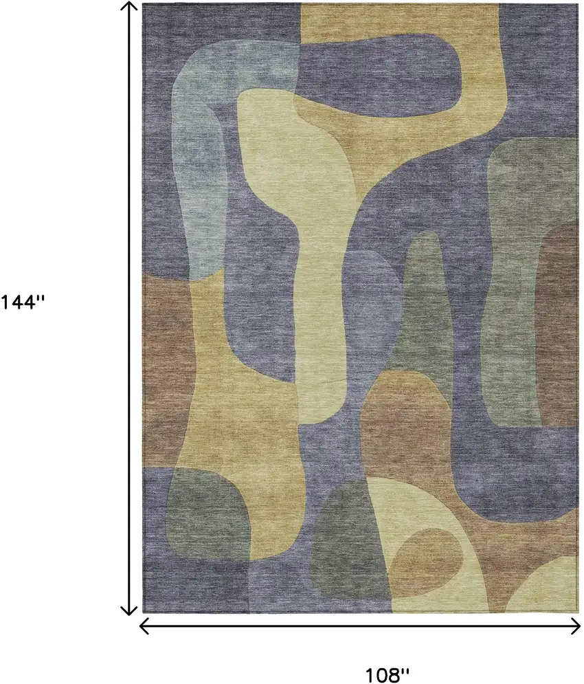 Purple And Gold Abstract Washable Indoor Outdoor Area Rug Photo 9