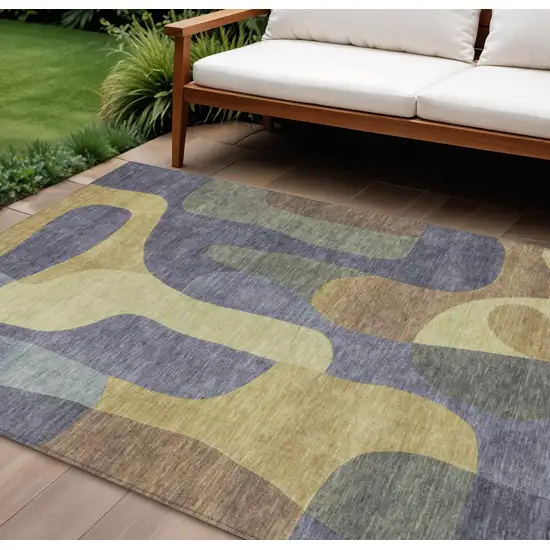 Purple And Gold Abstract Washable Indoor Outdoor Area Rug Photo 2