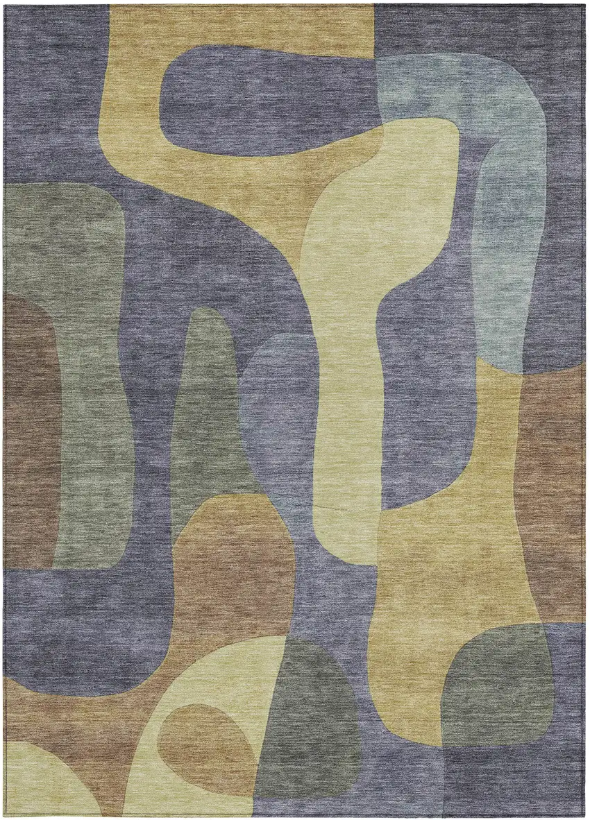 Purple And Gold Abstract Washable Indoor Outdoor Area Rug Photo 3