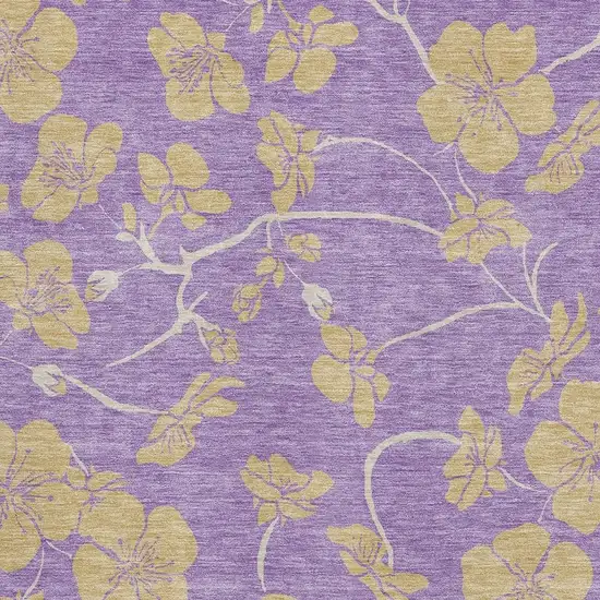 Purple And Gold Floral Washable Area Rug With UV Protection Photo 2