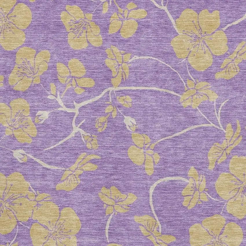Purple And Gold Floral Washable Area Rug With UV Protection Photo 2
