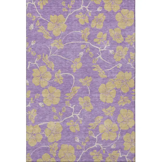 Purple And Gold Floral Washable Area Rug With UV Protection Photo 3