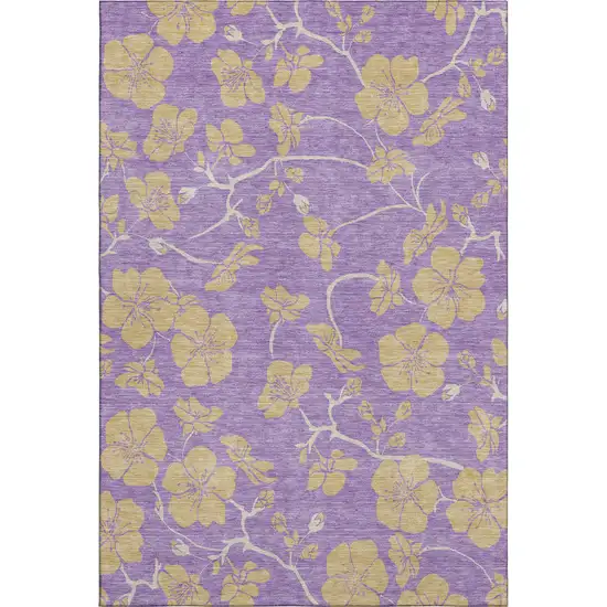 Purple And Gold Floral Washable Area Rug With UV Protection Photo 1