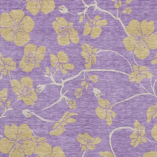 Purple And Gold Floral Washable Area Rug With UV Protection Photo 2