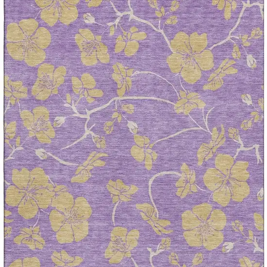 Purple And Gold Floral Washable Area Rug With UV Protection Photo 2