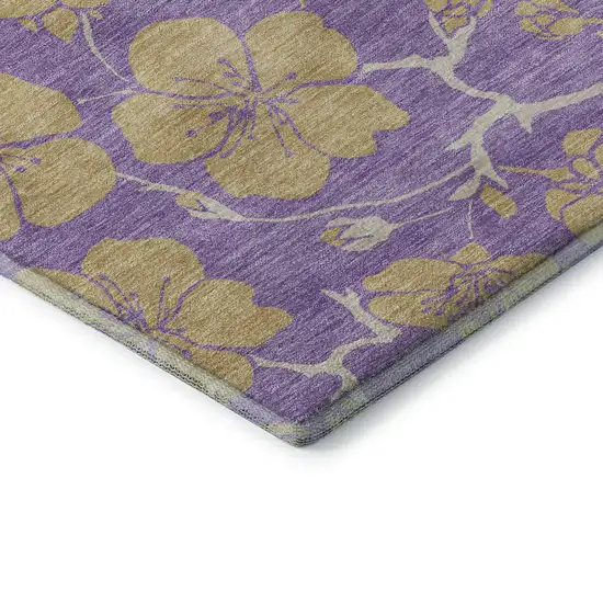 Purple And Gold Floral Washable Area Rug With UV Protection Photo 8