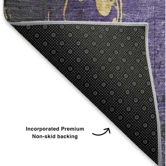 Purple And Gold Floral Washable Area Rug With UV Protection Photo 6