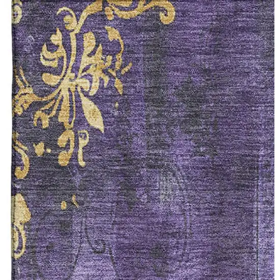 Purple And Gold Floral Washable Area Rug With UV Protection Photo 3