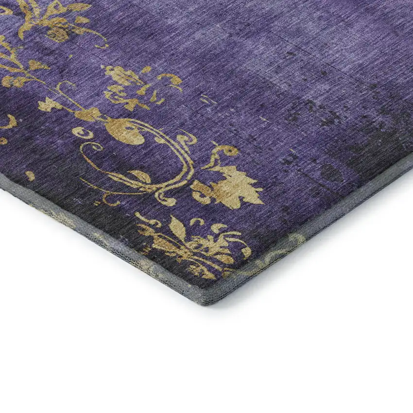 Purple And Gold Floral Washable Area Rug With UV Protection Photo 7