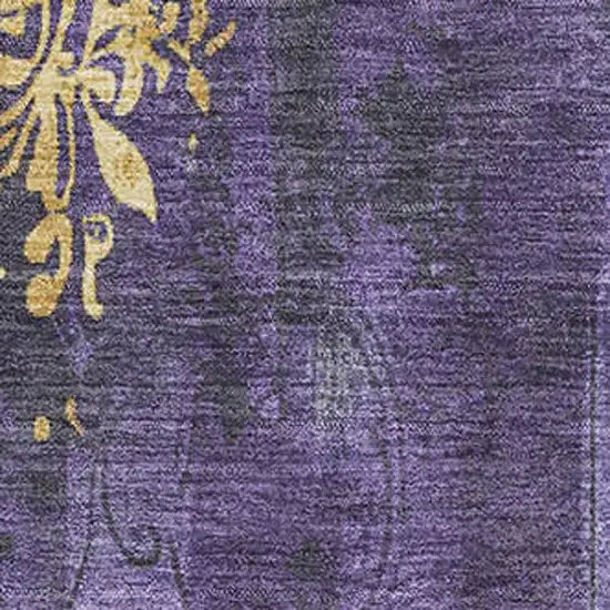 Purple And Gold Floral Washable Area Rug With UV Protection Photo 2