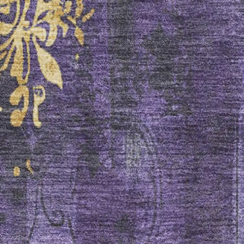 Purple And Gold Floral Washable Area Rug With UV Protection Photo 2