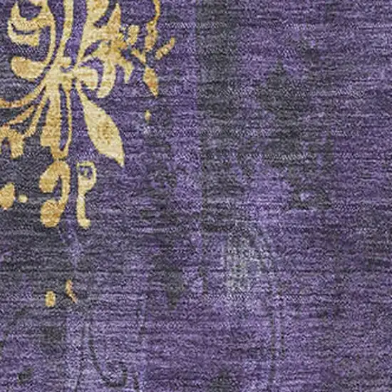 Purple And Gold Floral Washable Area Rug With UV Protection Photo 2