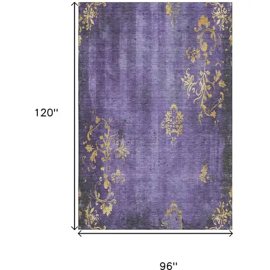 Purple And Gold Floral Washable Area Rug With UV Protection Photo 9