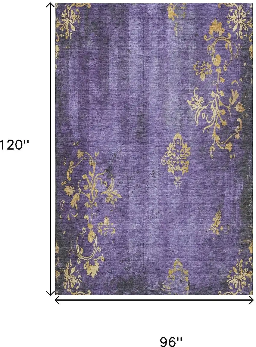 Purple And Gold Floral Washable Area Rug With UV Protection Photo 9