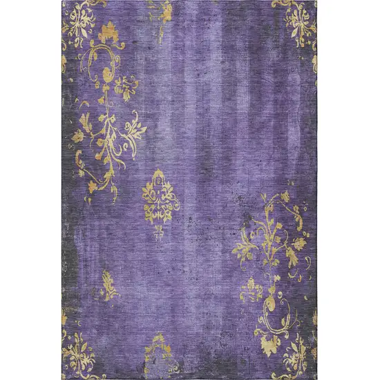 Purple And Gold Floral Washable Area Rug With UV Protection Photo 3