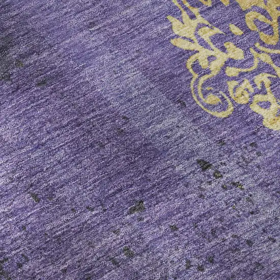 Purple And Gold Floral Washable Area Rug With UV Protection Photo 9