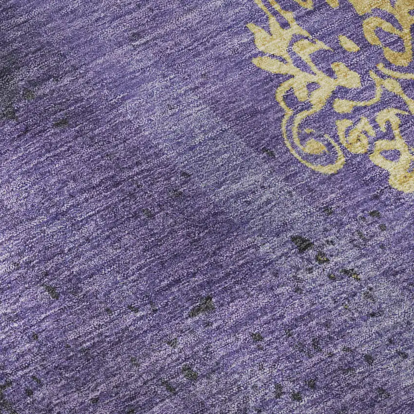 Purple And Gold Floral Washable Area Rug With UV Protection Photo 9