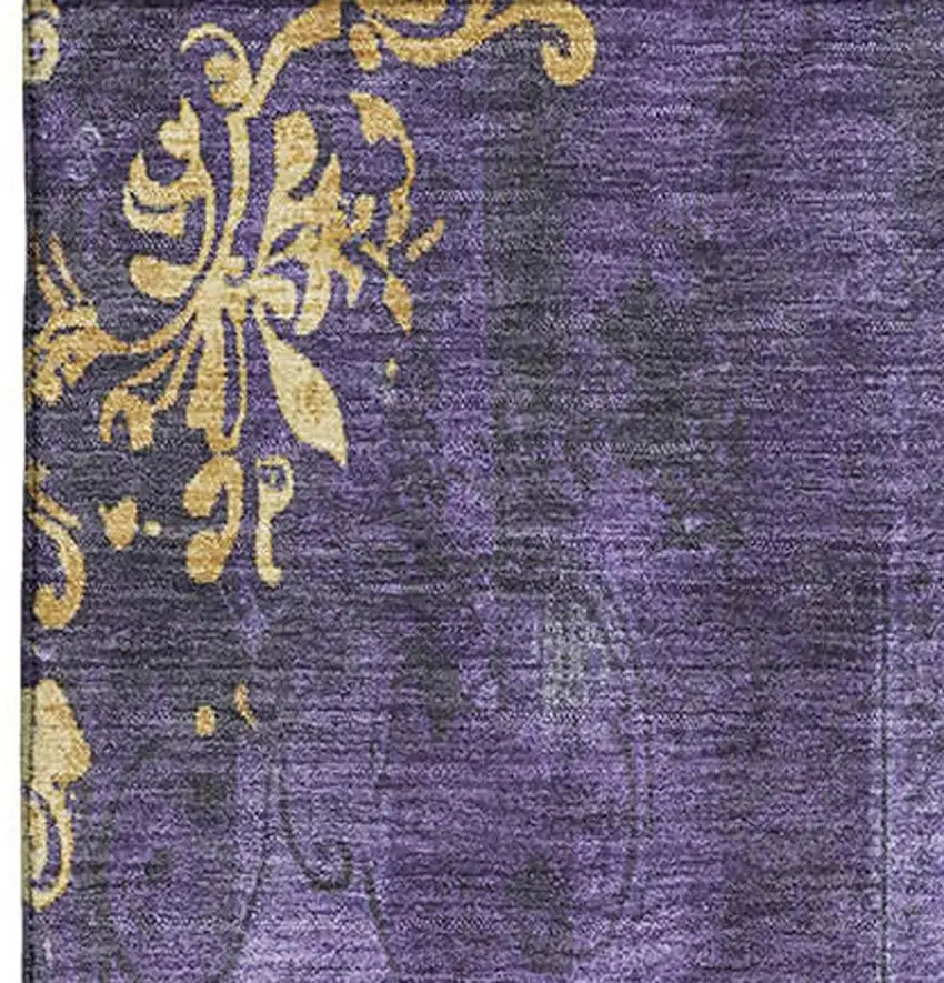 Purple And Gold Floral Washable Area Rug With UV Protection Photo 2