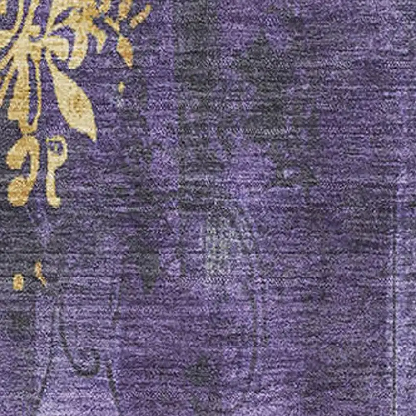 Purple And Gold Floral Washable Area Rug With UV Protection Photo 2