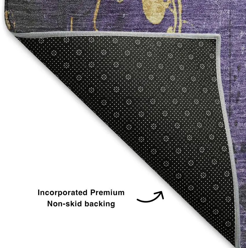 Purple And Gold Floral Washable Area Rug With UV Protection Photo 6