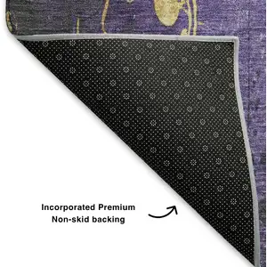 Photo of Purple And Gold Floral Washable Area Rug With UV Protection