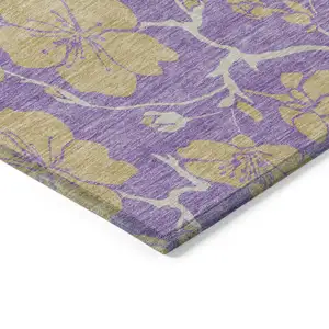 Photo of Purple And Gold Floral Washable Indoor Outdoor Area Rug