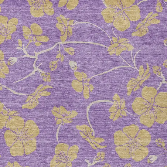 Purple And Gold Floral Washable Indoor Outdoor Area Rug Photo 7