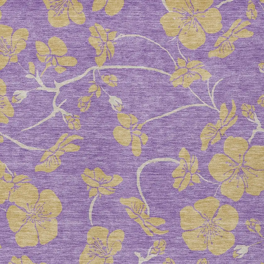 Purple And Gold Floral Washable Indoor Outdoor Area Rug Photo 7