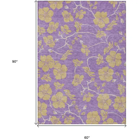 Purple And Gold Floral Washable Indoor Outdoor Area Rug Photo 3