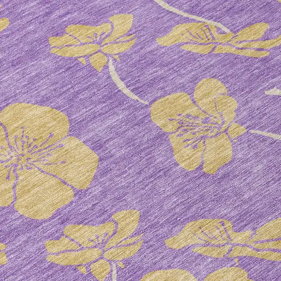 Purple And Gold Floral Washable Indoor Outdoor Area Rug Photo 6