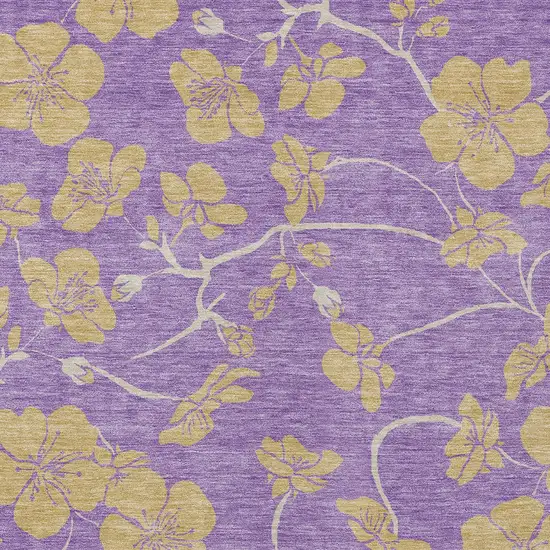 Purple And Gold Floral Washable Indoor Outdoor Area Rug Photo 7