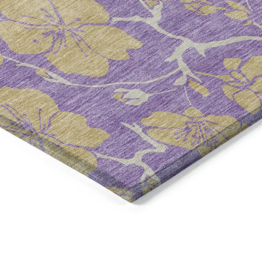 Purple And Gold Floral Washable Indoor Outdoor Area Rug Photo 5