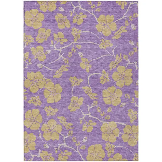 Purple And Gold Floral Washable Indoor Outdoor Area Rug Photo 2