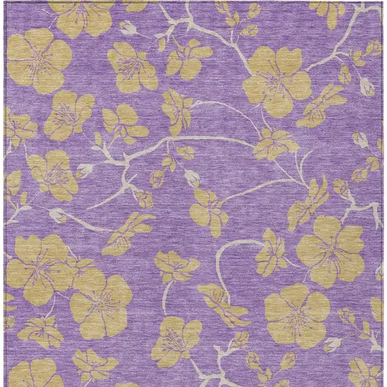 Purple And Gold Floral Washable Indoor Outdoor Area Rug Photo 8