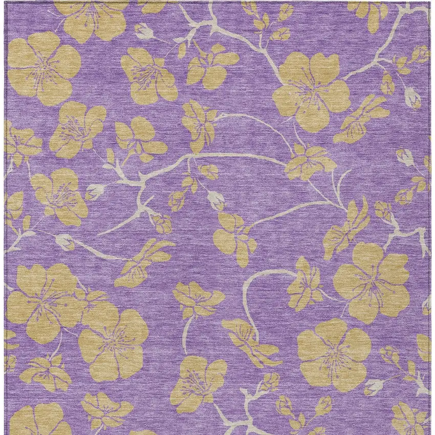 Purple And Gold Floral Washable Indoor Outdoor Area Rug Photo 8