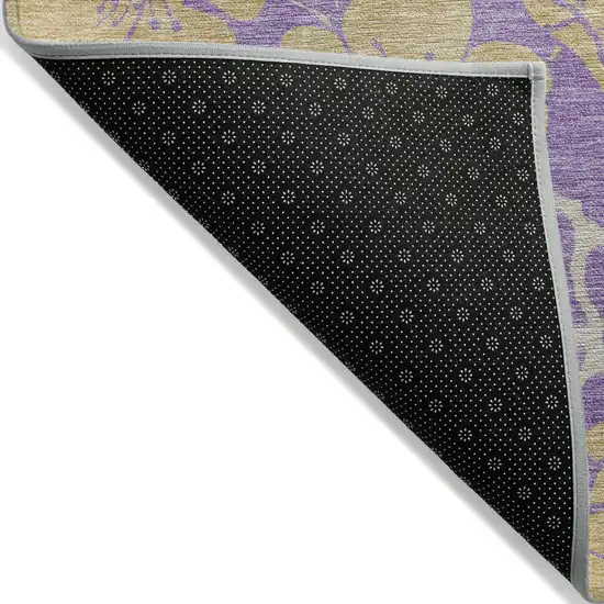 Purple And Gold Floral Washable Indoor Outdoor Area Rug Photo 4