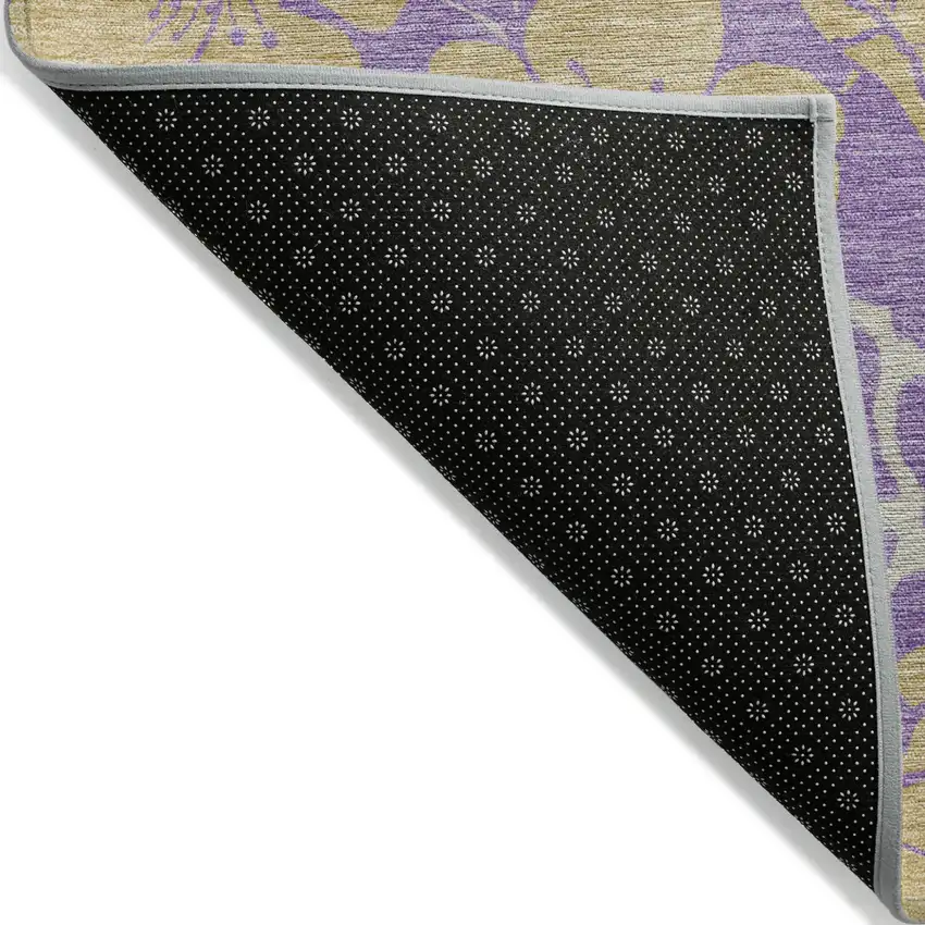 Purple And Gold Floral Washable Indoor Outdoor Area Rug Photo 4