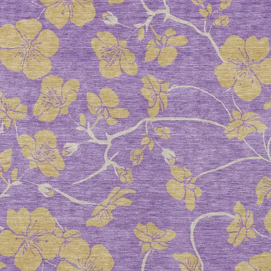 Purple And Gold Floral Washable Indoor Outdoor Area Rug Photo 7