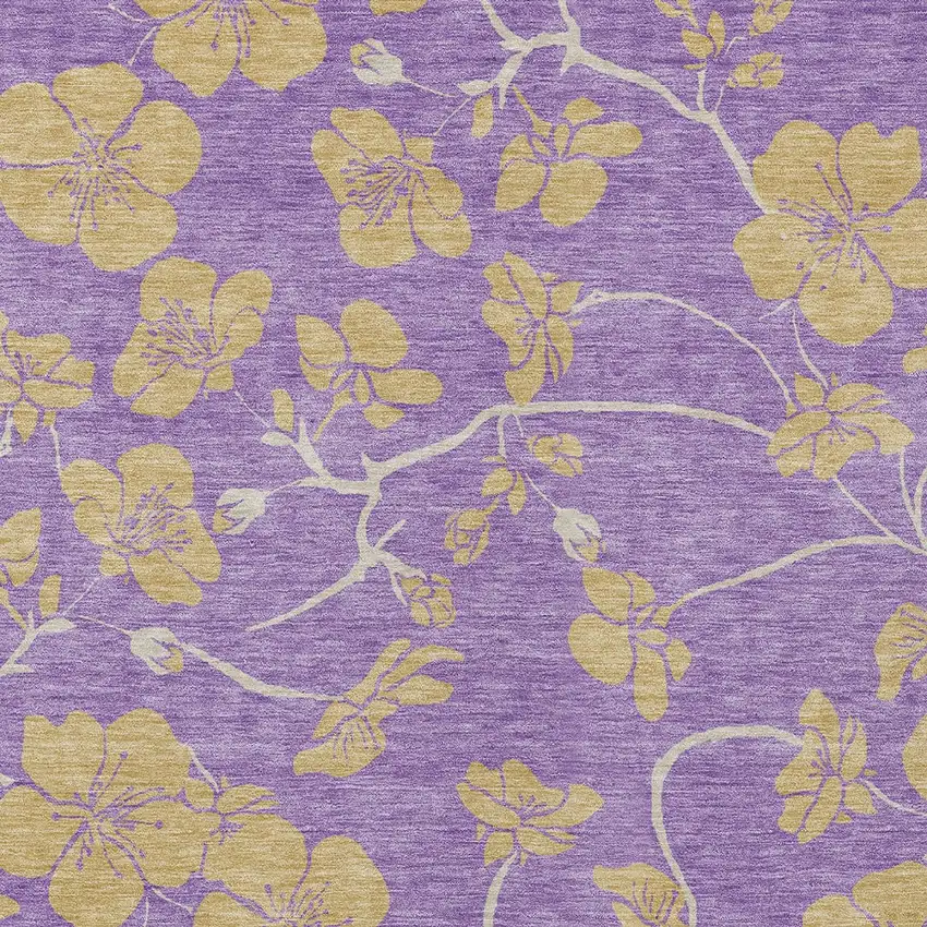 Purple And Gold Floral Washable Indoor Outdoor Area Rug Photo 7