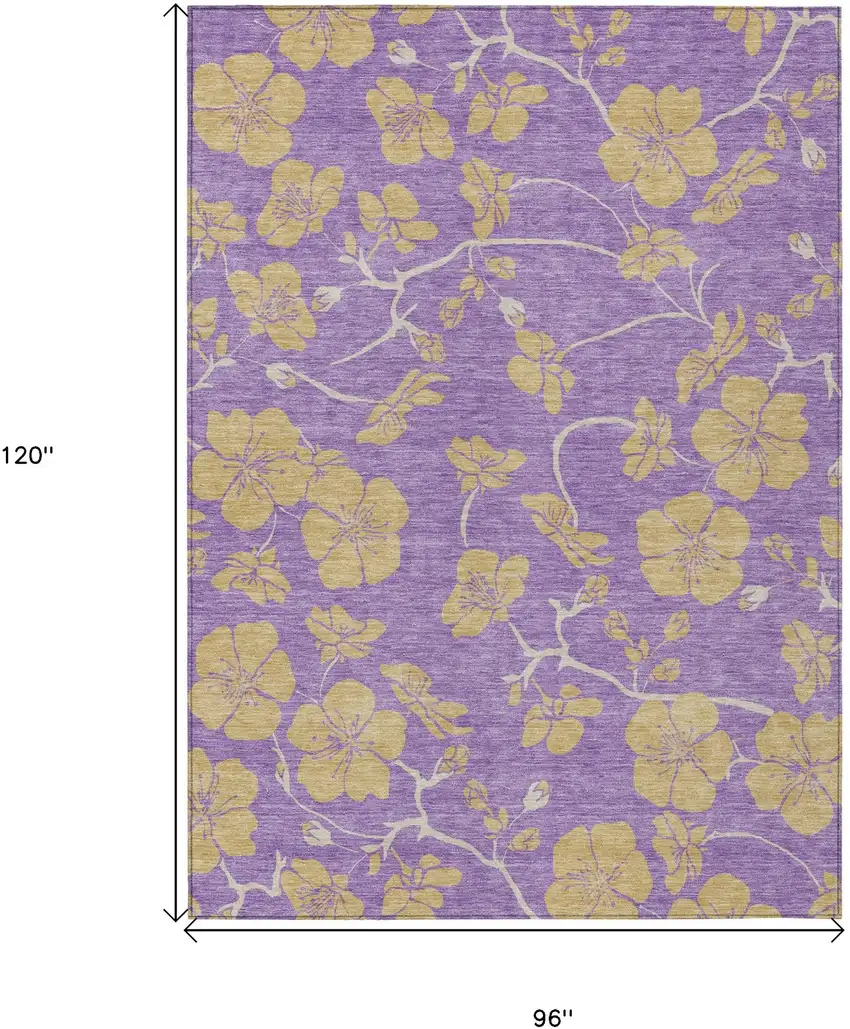 Purple And Gold Floral Washable Indoor Outdoor Area Rug Photo 3