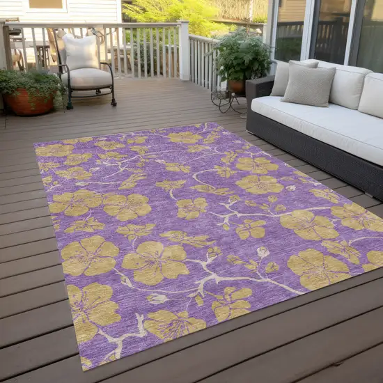 Purple And Gold Floral Washable Indoor Outdoor Area Rug Photo 9