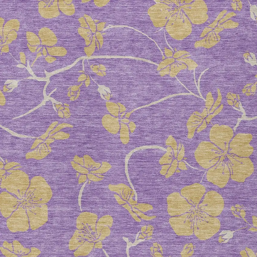 Purple And Gold Floral Washable Indoor Outdoor Area Rug Photo 7