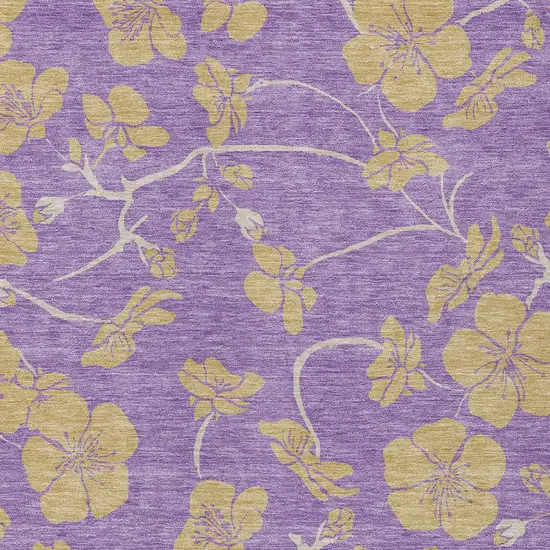 Purple And Gold Floral Washable Indoor Outdoor Area Rug Photo 7