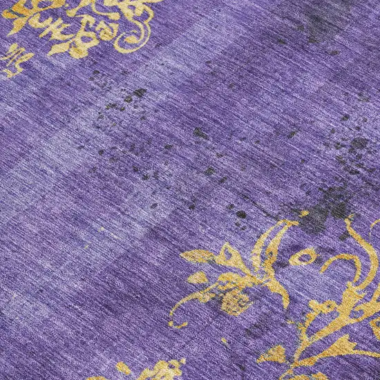 Purple And Gold Floral Washable Indoor Outdoor Area Rug Photo 4