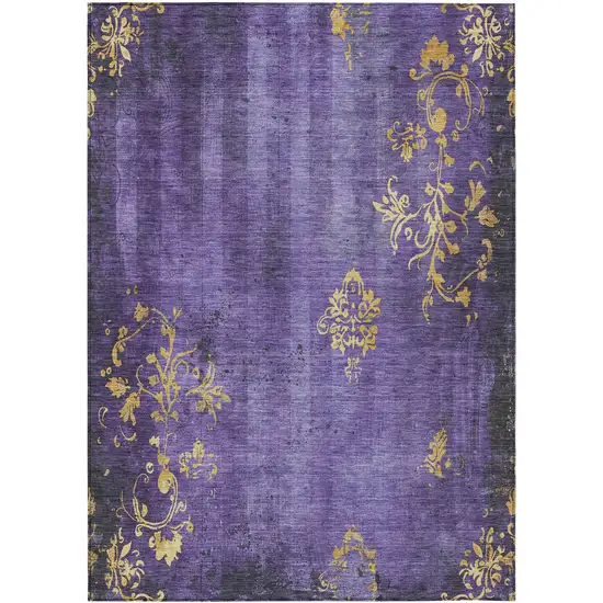 Purple And Gold Floral Washable Indoor Outdoor Area Rug Photo 9