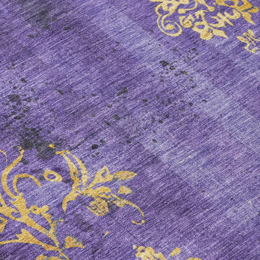 Purple And Gold Floral Washable Indoor Outdoor Area Rug Photo 1